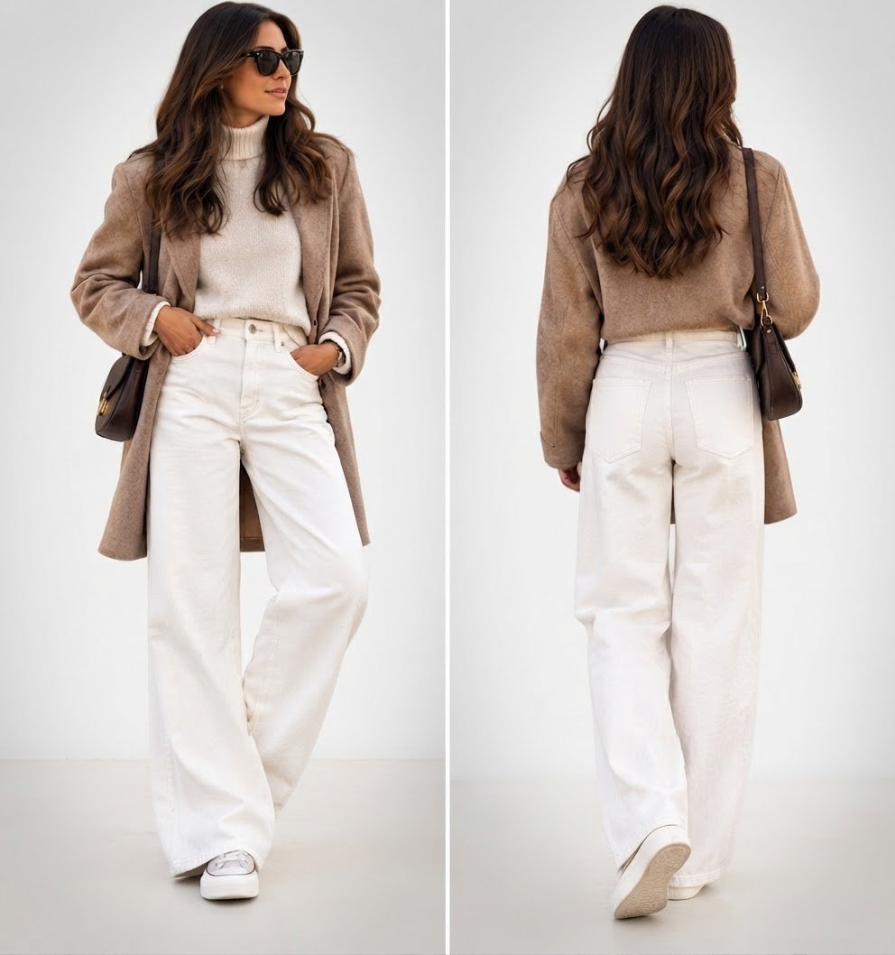 Pantalons larges jeans:  blanc et beige