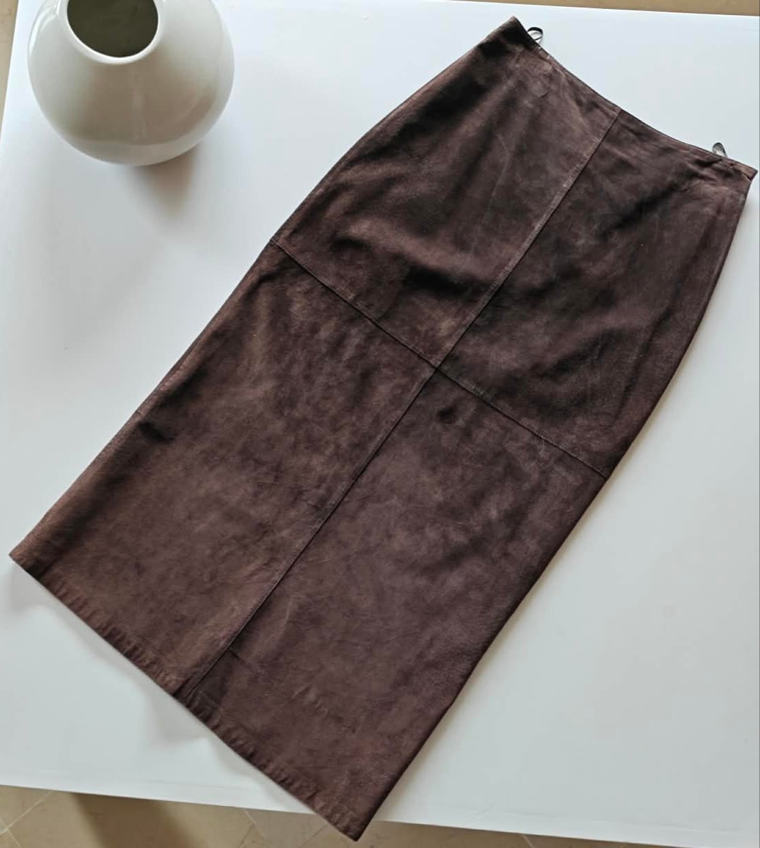 Jupe longue en daim marron 