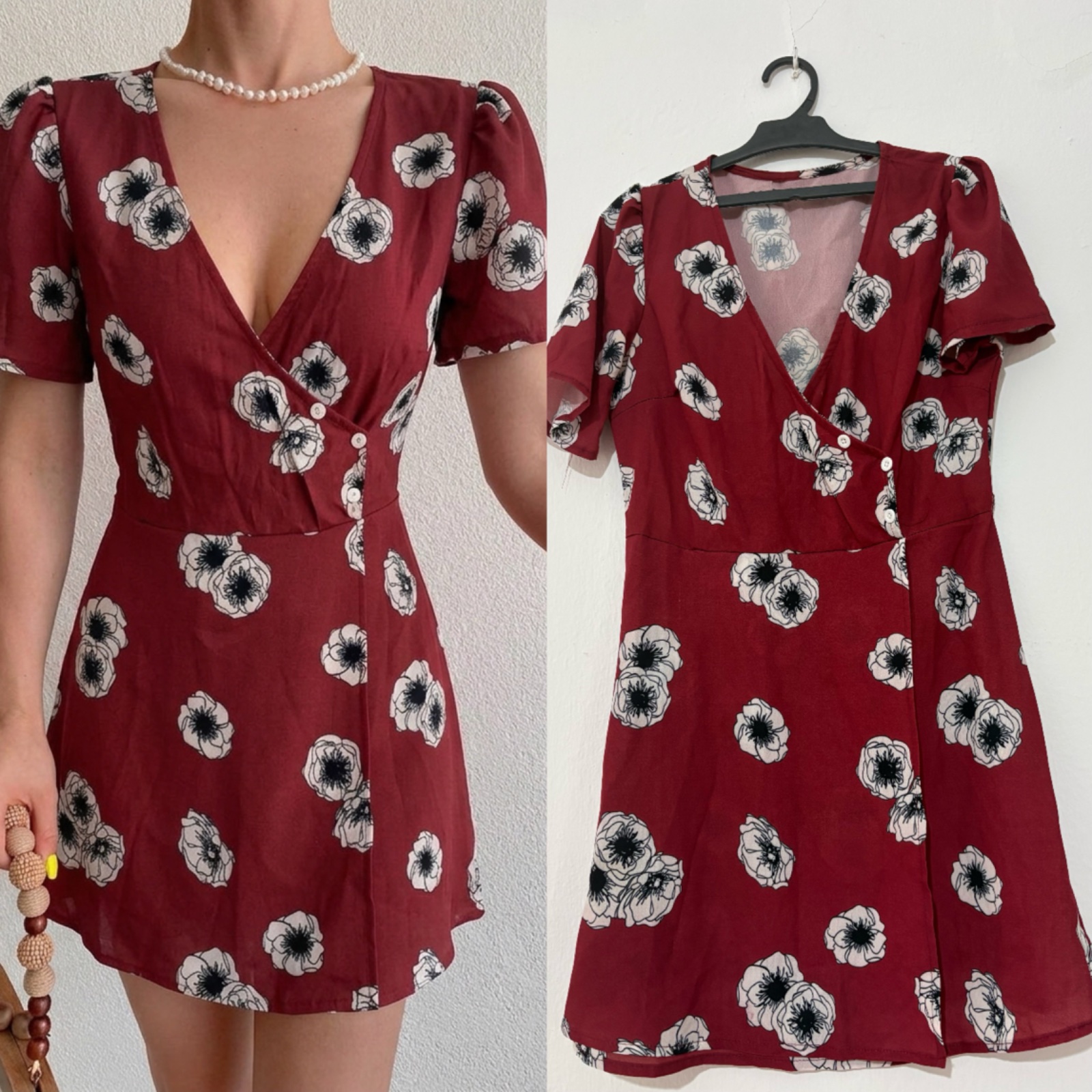 Robe rouge à motif fleuri style vintage/romantique 