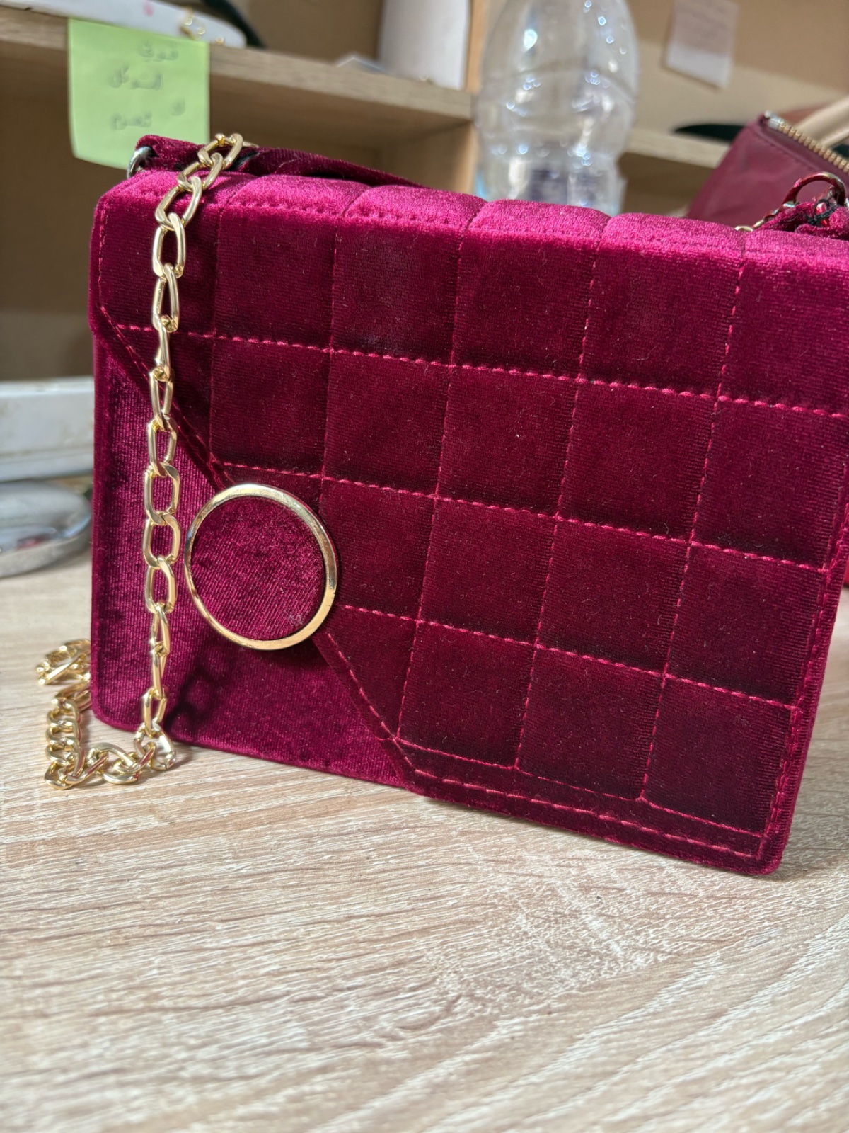 ❤️ Sublime sac à main en velours bordeaux et chaîne dorée