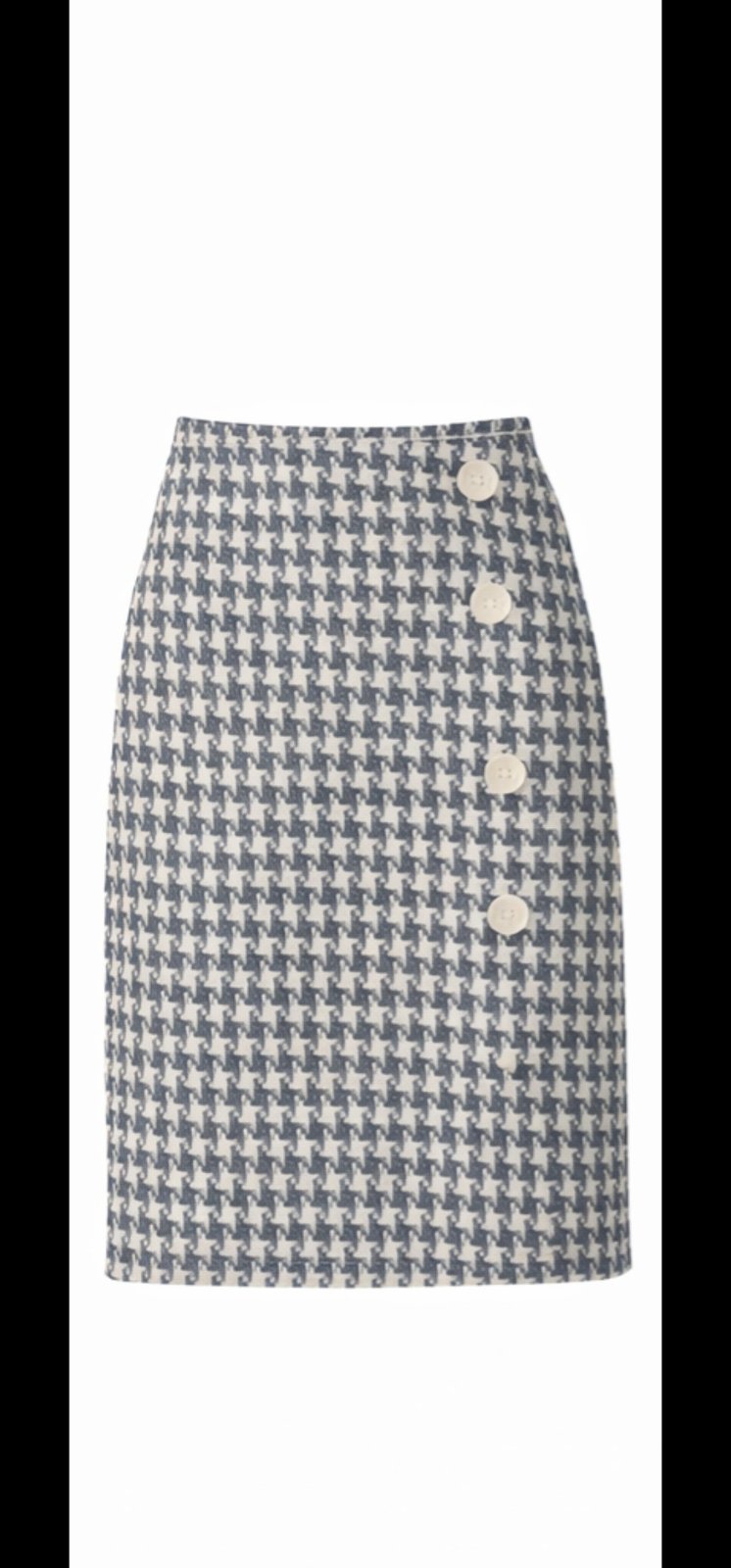 Jupe droite motif pied-de-poule avec boutons décoratifs