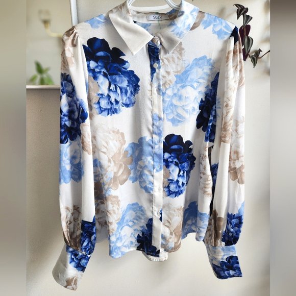 Chemise imprimé floral manches bouffantes taille L oversize convient ala taille 42 44 
