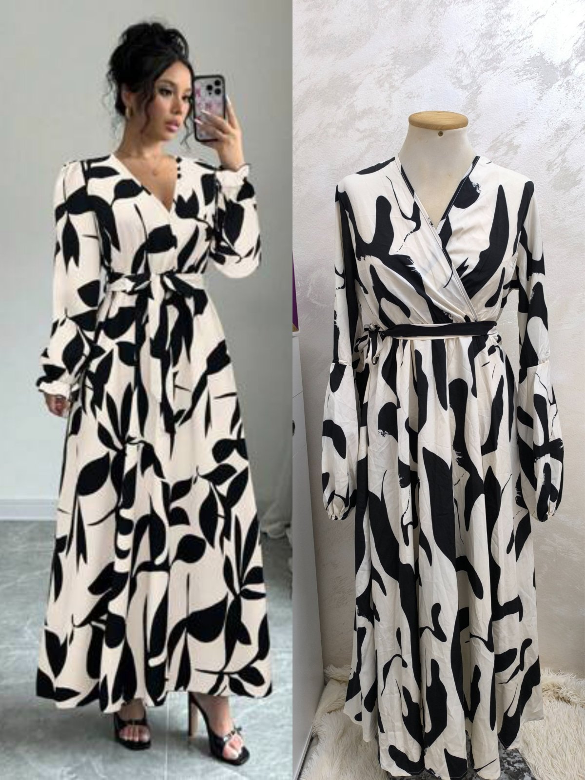 Robe longue à motifs abstrait nouée àla taille . jamais porté tt neuf taille L..