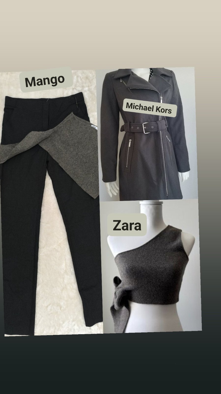 TOTAL GREY OUTFIT manteau Michael kors ,haut zara , pantalon mango taille 40🩶🩶🩶🤍🩷