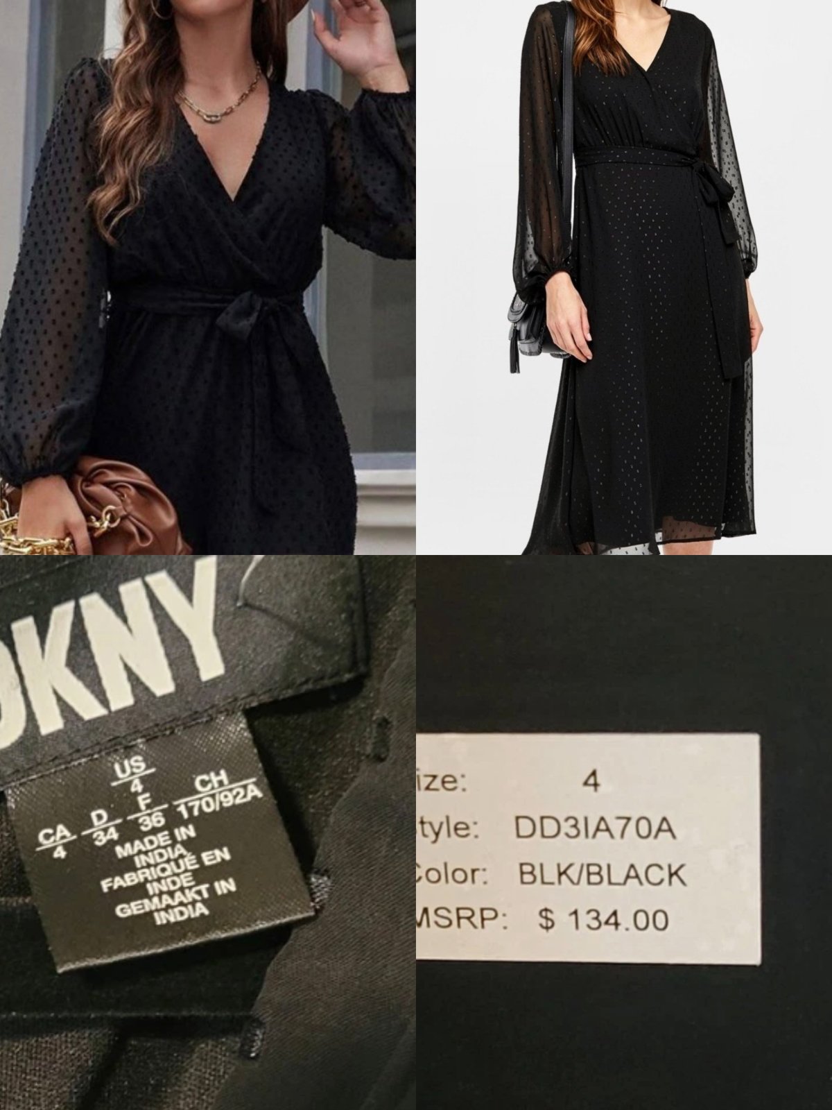 Robe noir manches bouffantes ceinturée taille s DKNY