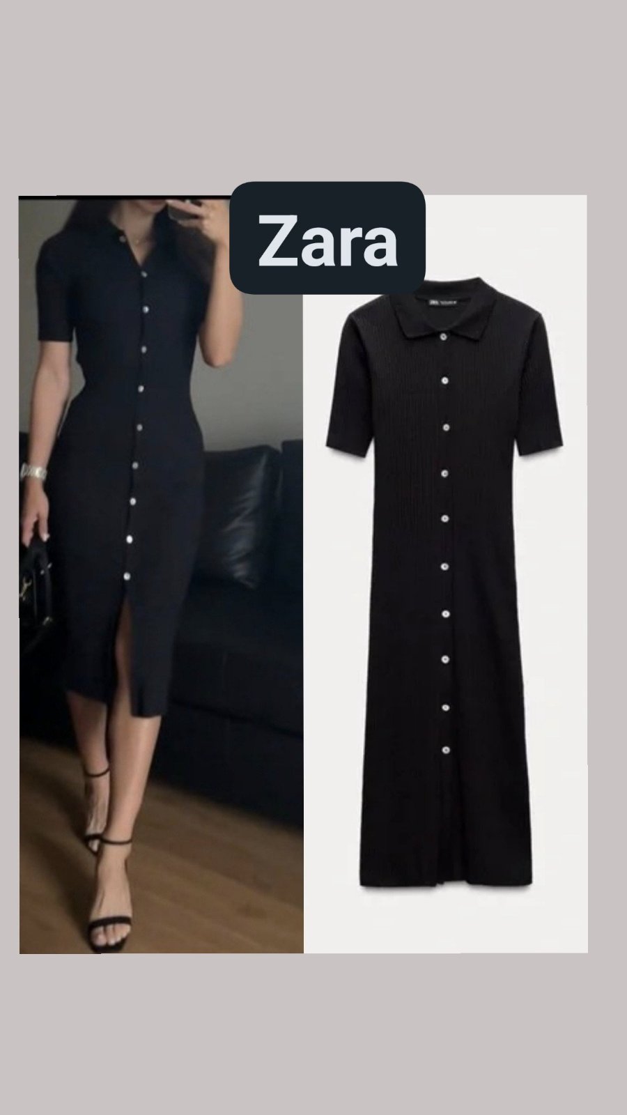 Robe zara noir col polo côtelé boutonné taille s 