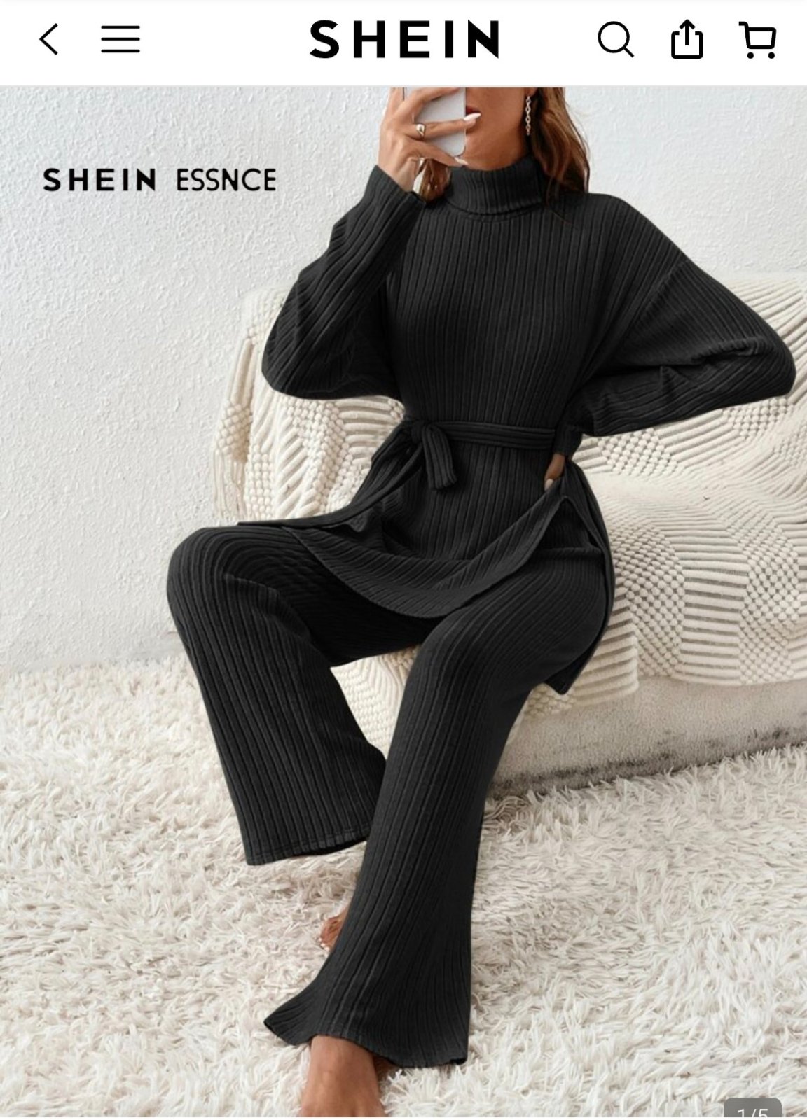 Set shein pantalon large et pull long ceinturée 