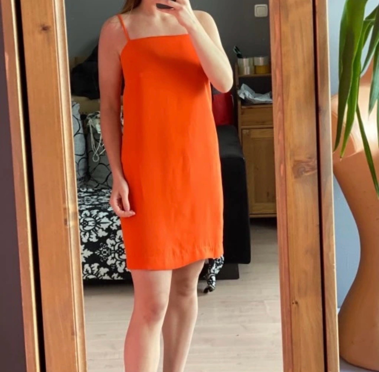 Spaghetti strap mini orange dress