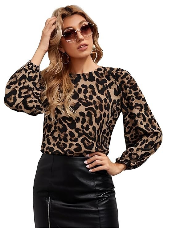 Blouse fluide motif léopard – Manches longues bouffantes chic