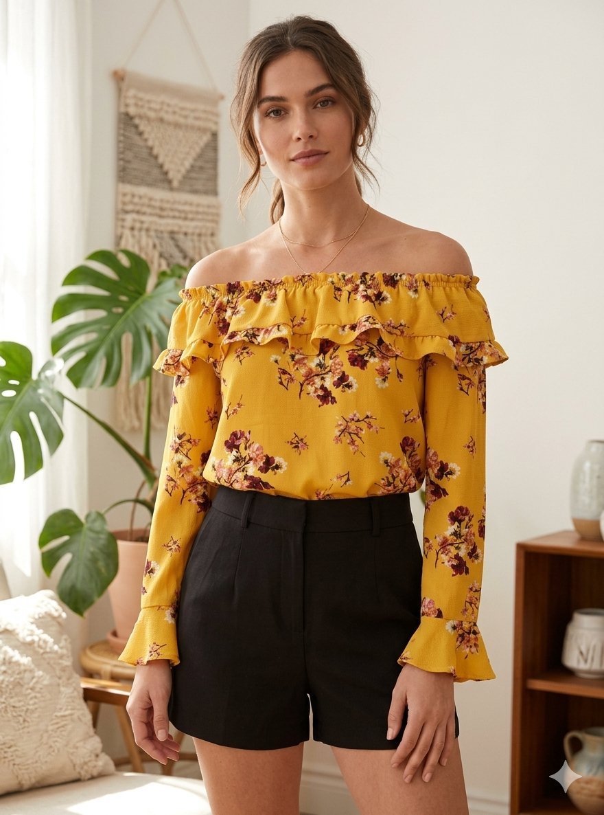 Pull fleurie épaules dénudées 