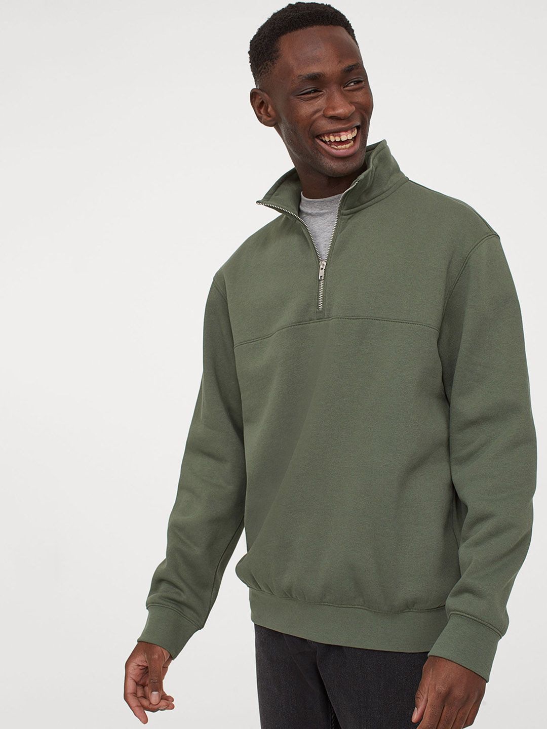 Sweat demi-zip H&M vert coupe décontractée