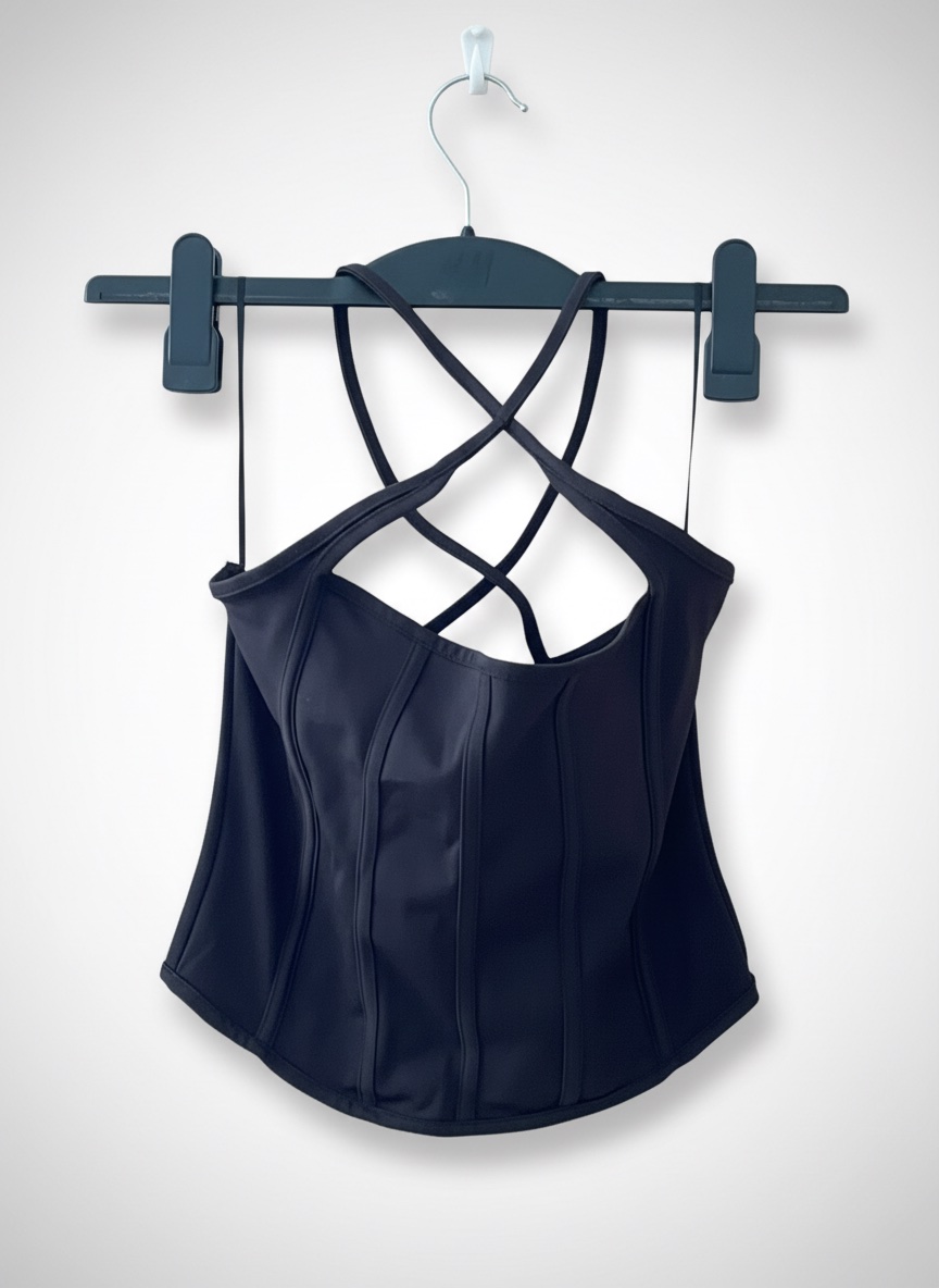 Crop top corset noir effet cuir – Bershka