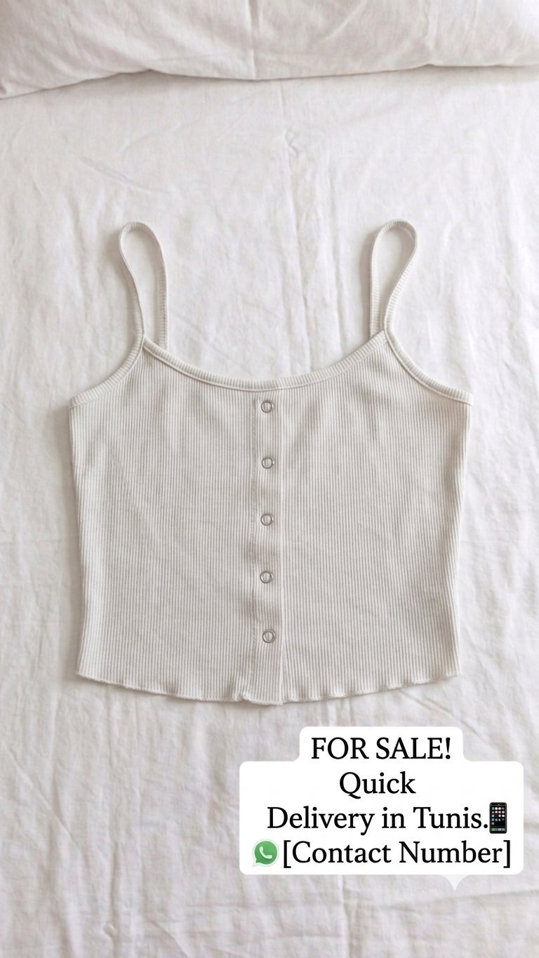 Crop top blanc côtelé à boutons