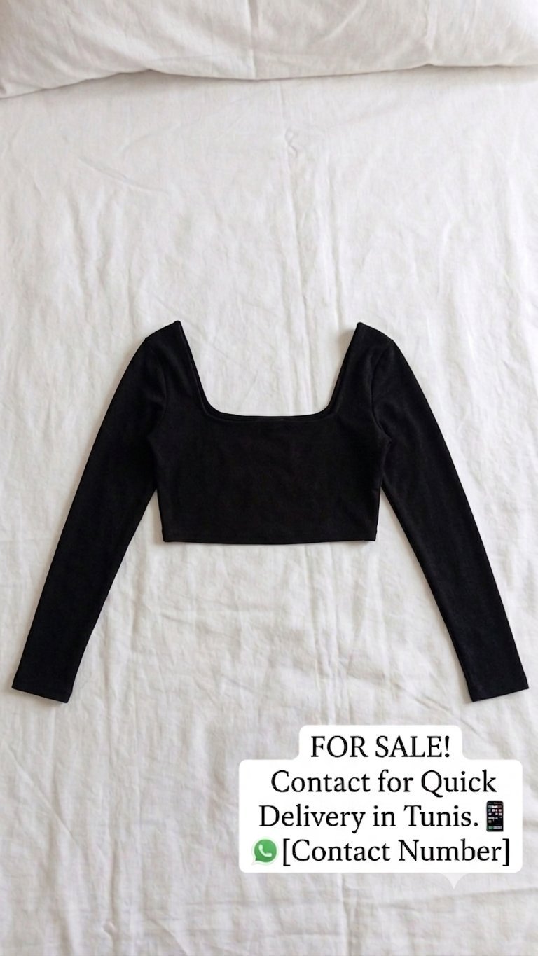 Crop top noir chic - Manches longues