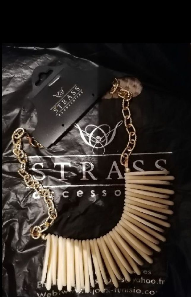 Collier branche Strass acier inoxydable neuf 