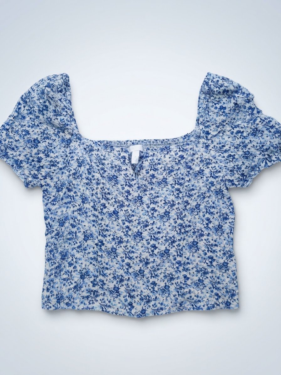 Top bleu fleuris