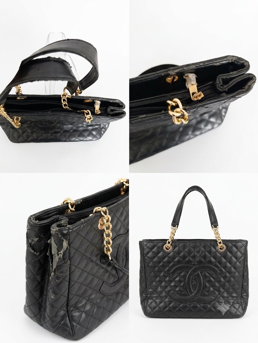 Sac à main noir matelassé style classique – À rénover / Petit prix