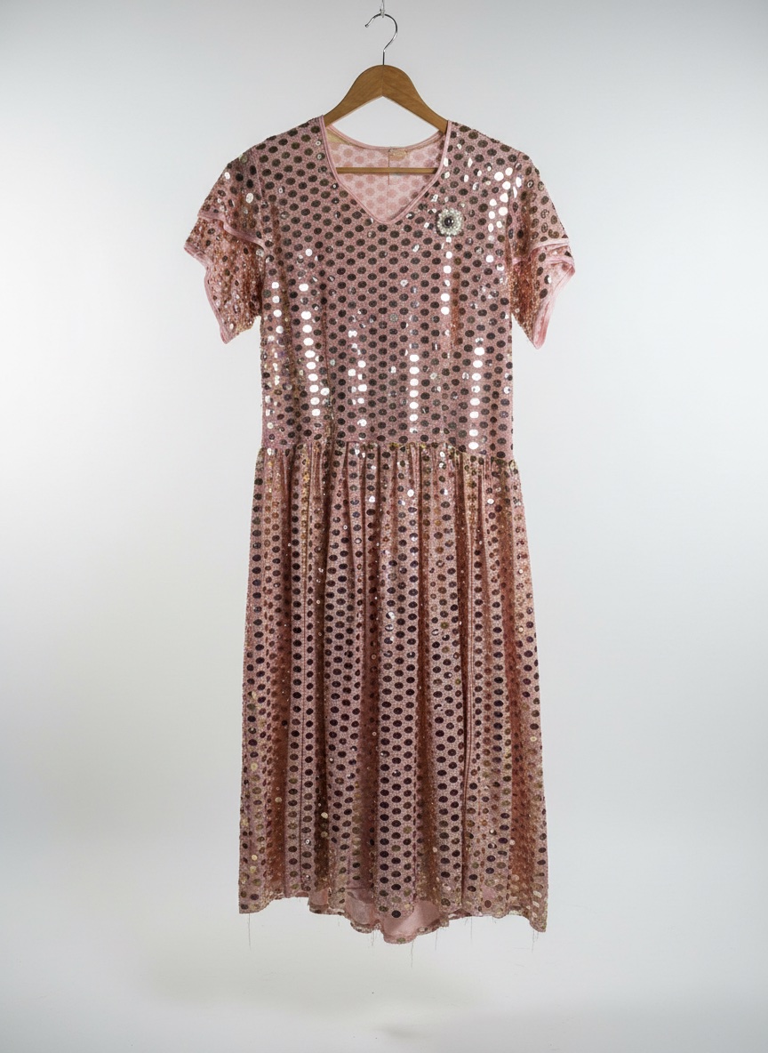✨ Robe femme rose à sequins avec fleur décorative – Chic & élégante