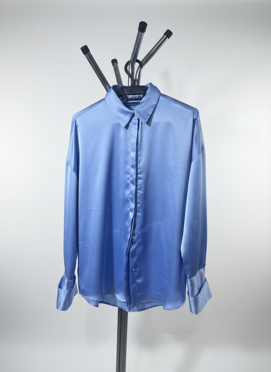 💙✨ Chemise Satin Bleu Ciel Élégante 👔🤍