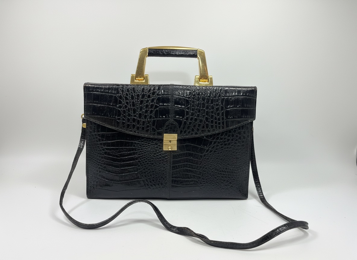  ✨ 💼 Sac mallette vintage effet croco noir 🖤