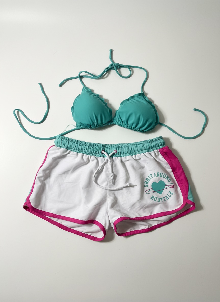 Ensemble de plage BodyTalk – Bikini turquoise & Short blanc 💙🌴