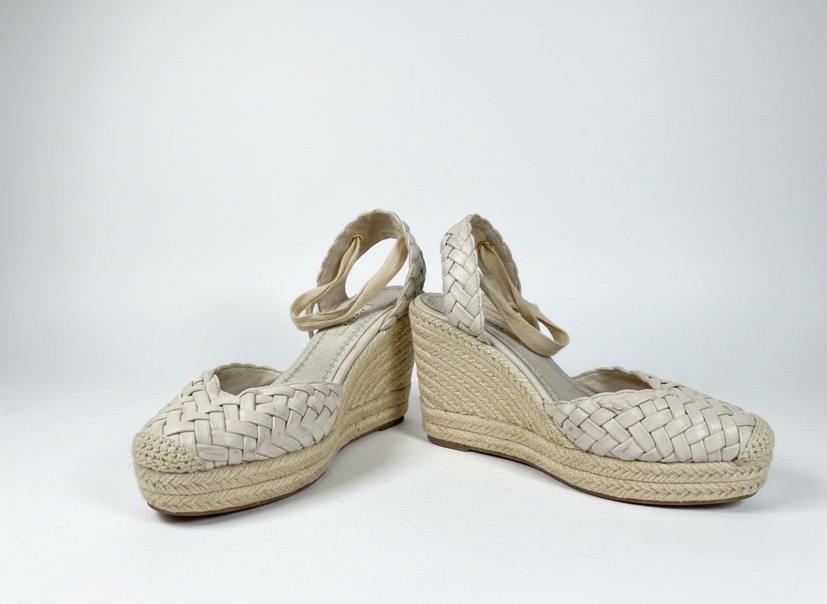 Sandales compensées blanches à lacets