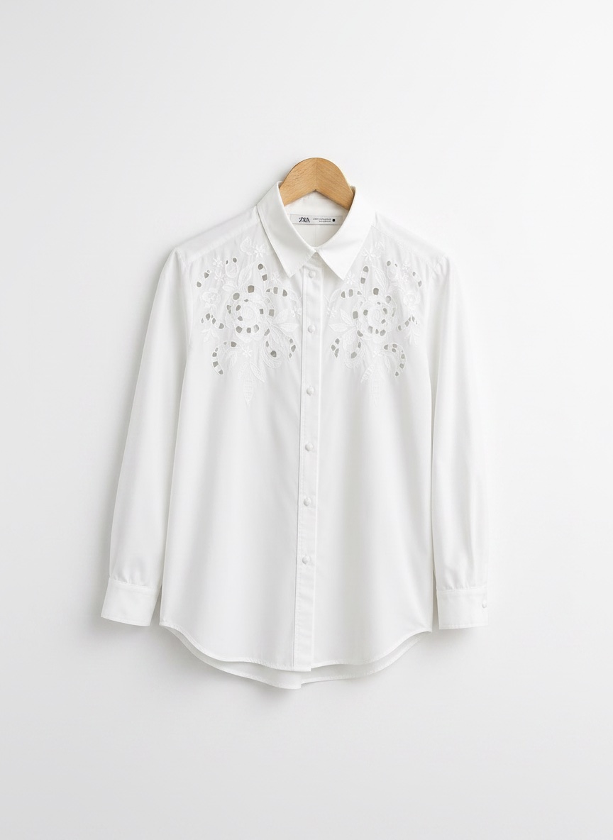 🕊️ Chemise Zara blanche brodée 🤍