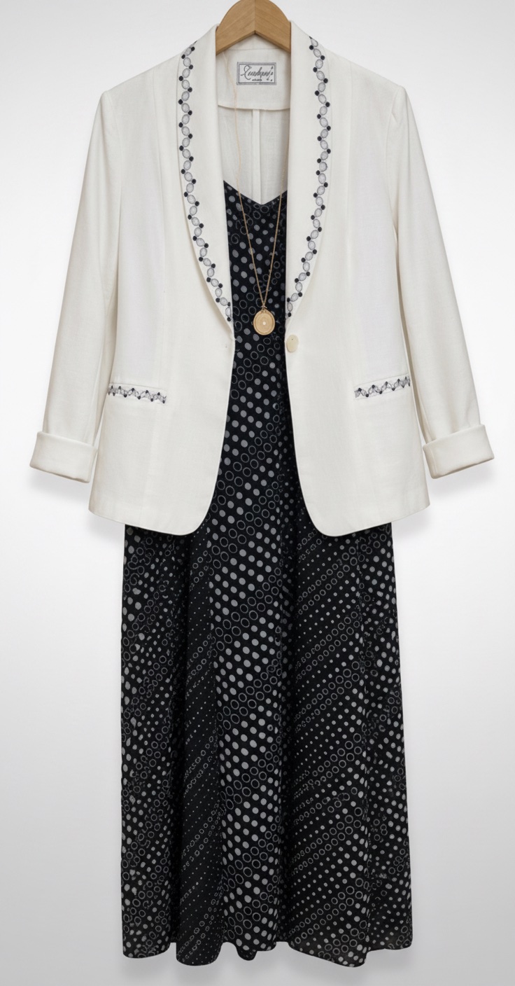 ✨ Ensemble Élégance Chic – Veste Blanche & Robe Noire ✨