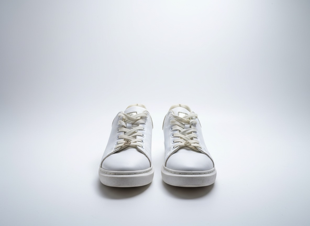 Baskets blanches à plateforme avec détails dorés 