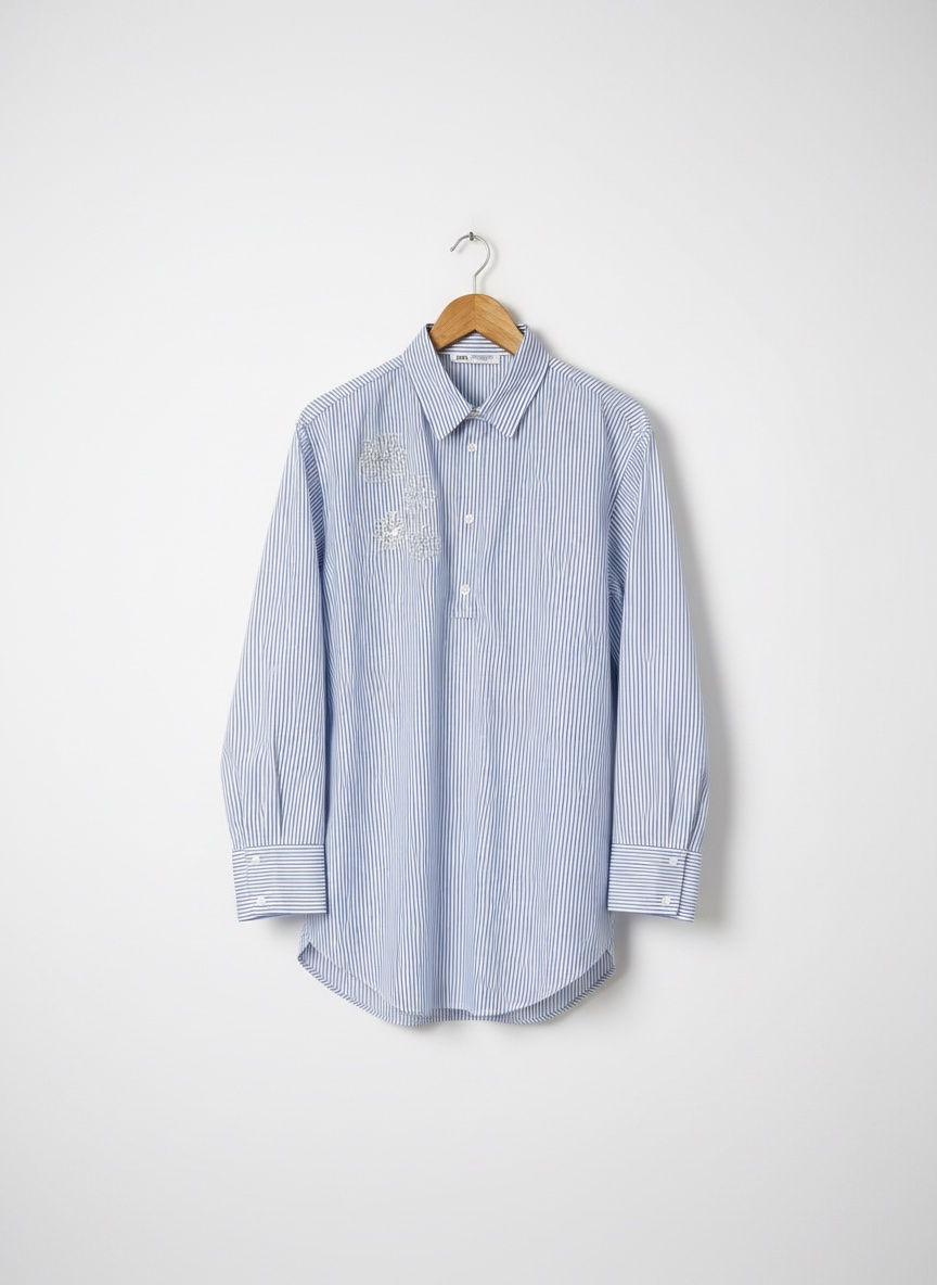 🩵 Chemise oversize ZEN rayée à broderies florales 🌸