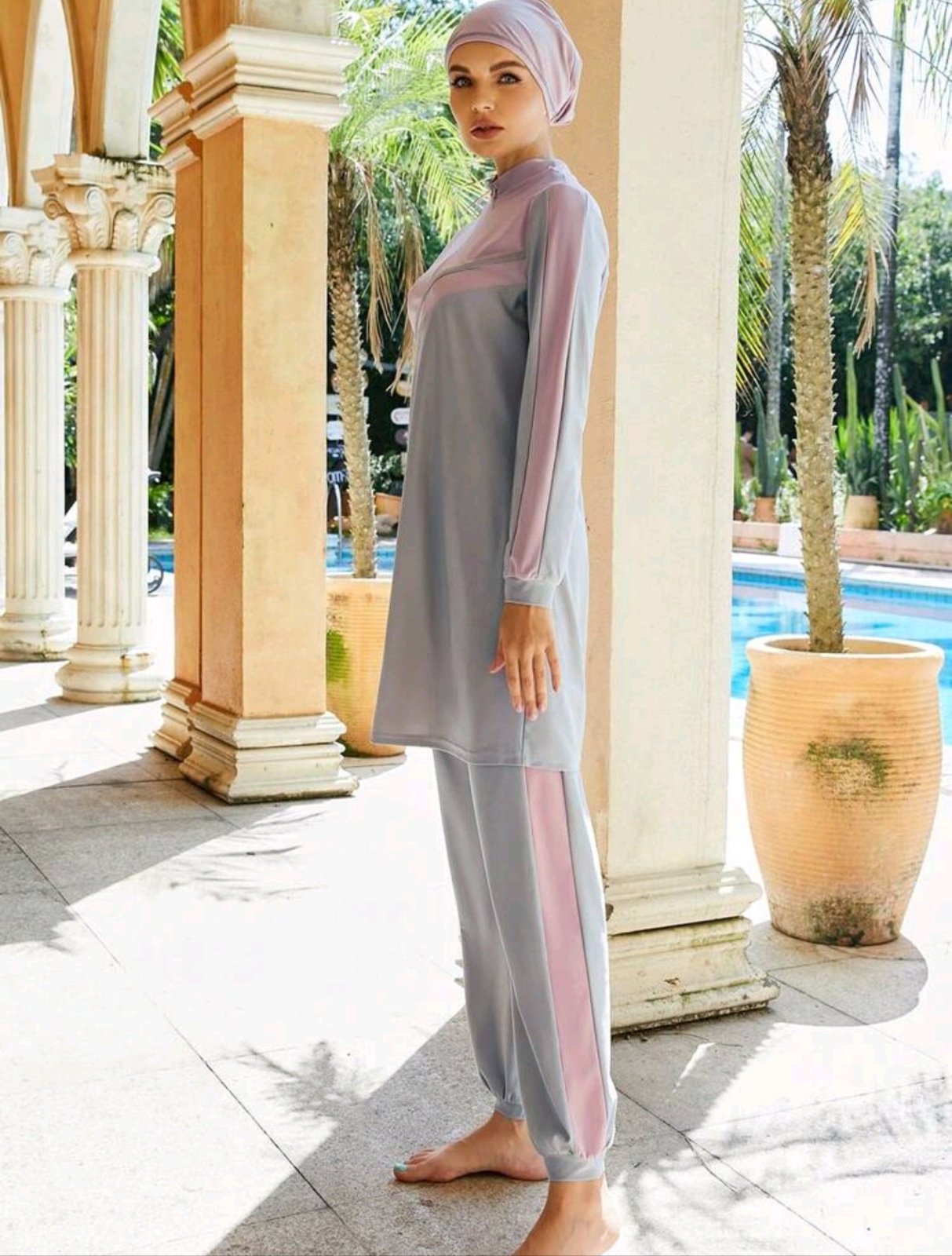 Burkini gris et rose