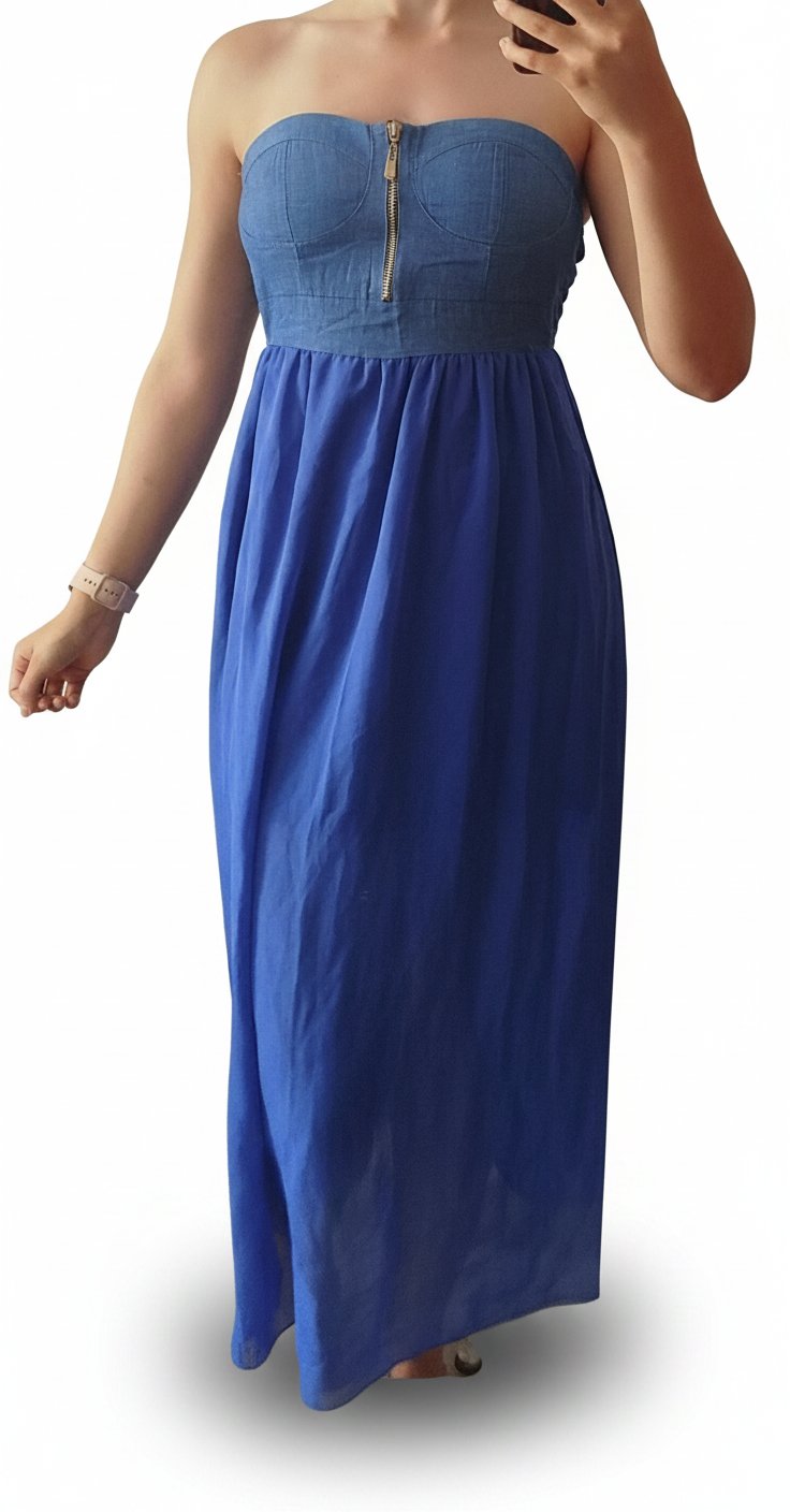 Robe bleue top effet jean | blie dress with denim effect top