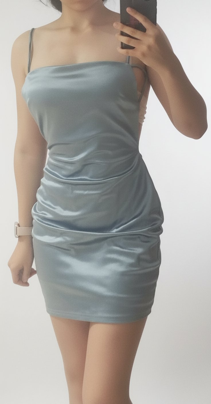 Robe satinée bleue | satin blue backless dress