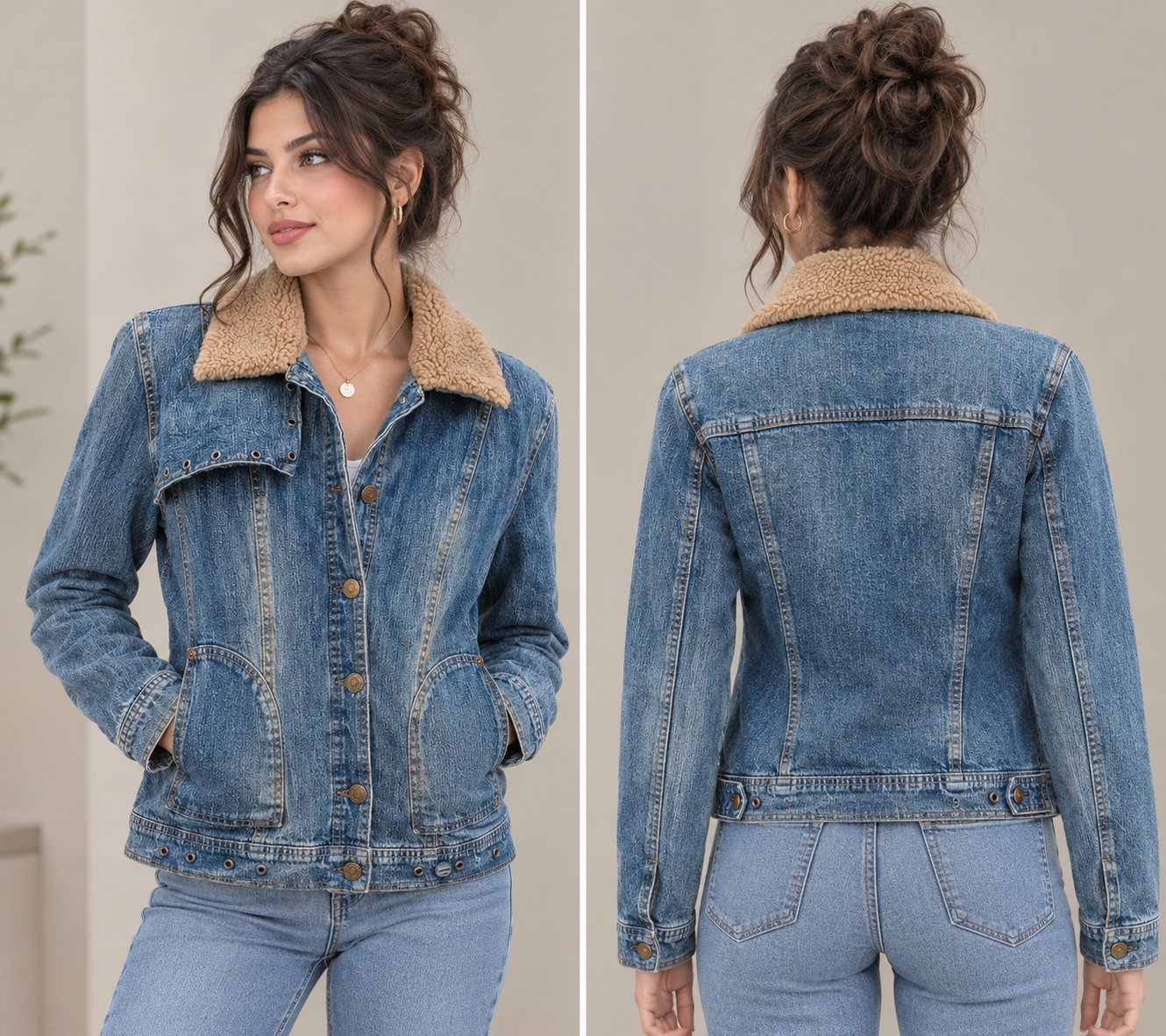 Veste djinns pour les femmes avec fourrure beige 