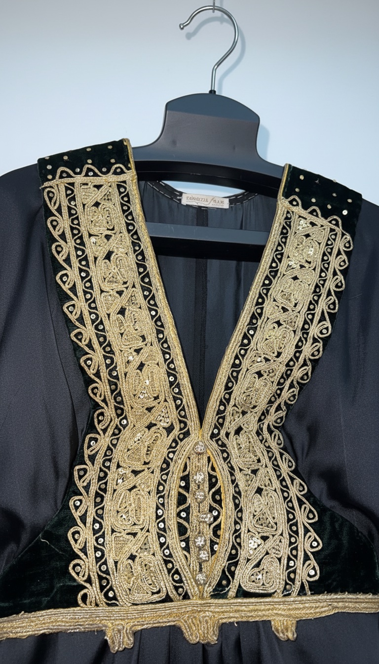 Caftan by Fouzia Frad 100% en soie brodé à la main