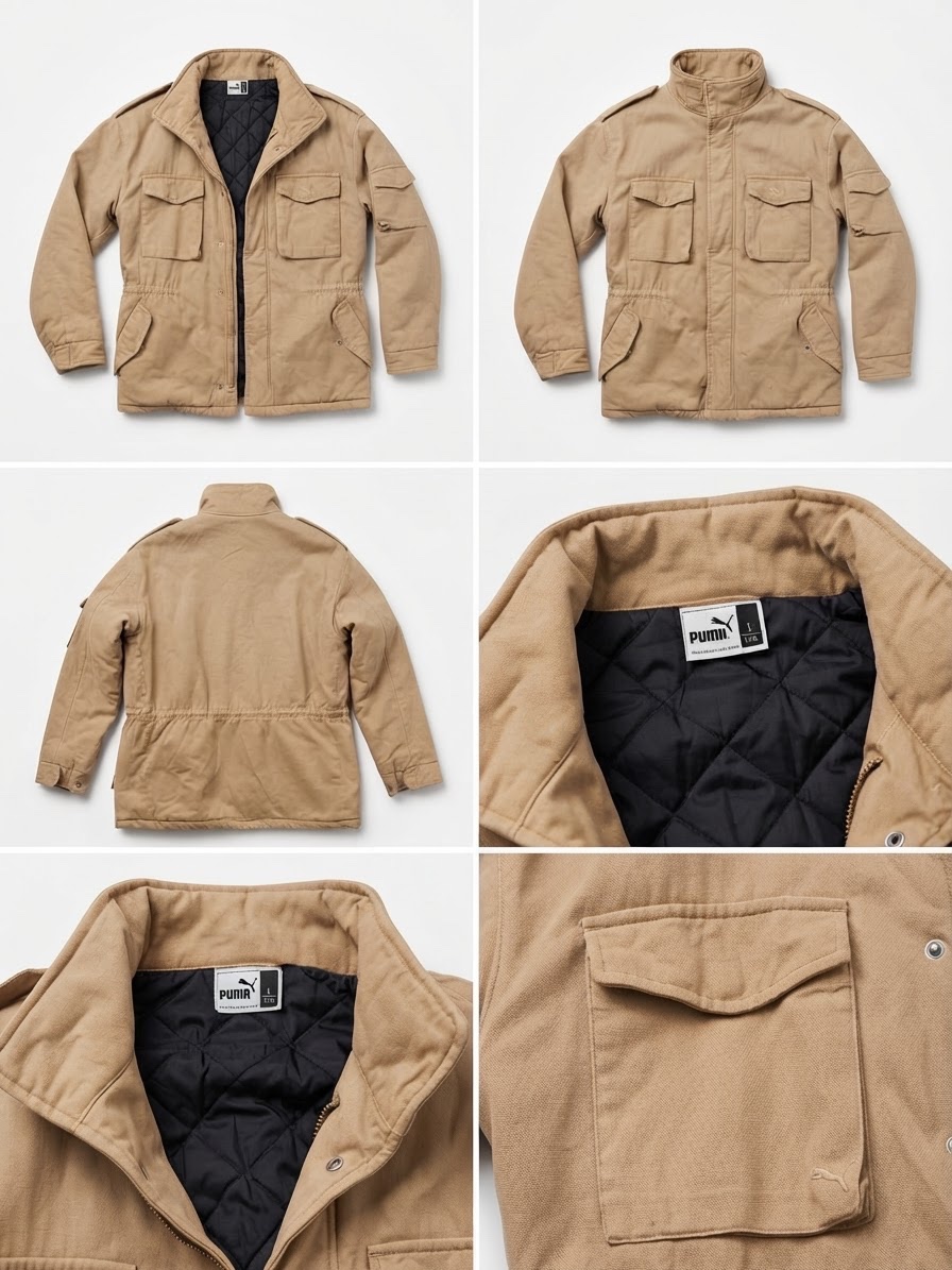 Veste M-65 / Parka Militaire Vintage PUMA beige matelassée (Taille L)