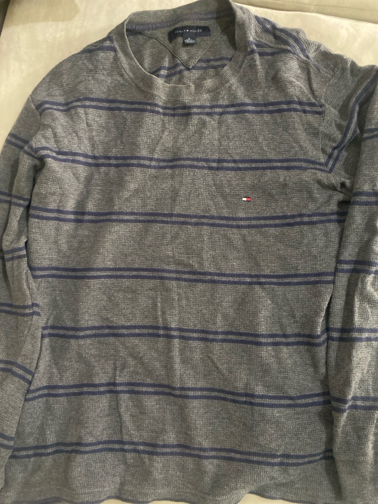  Pull léger à manches longues Tommy Hilfiger - Gris à rayures