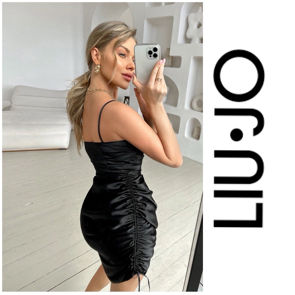 LIU.jo  robe satine noir à cordon 