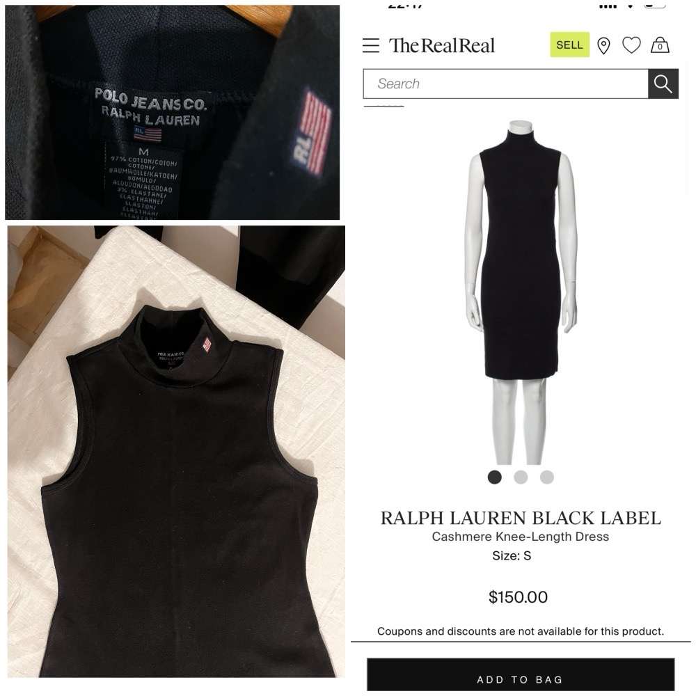 robe noir RALPH LAUREN sans manche col roulé avec logo 