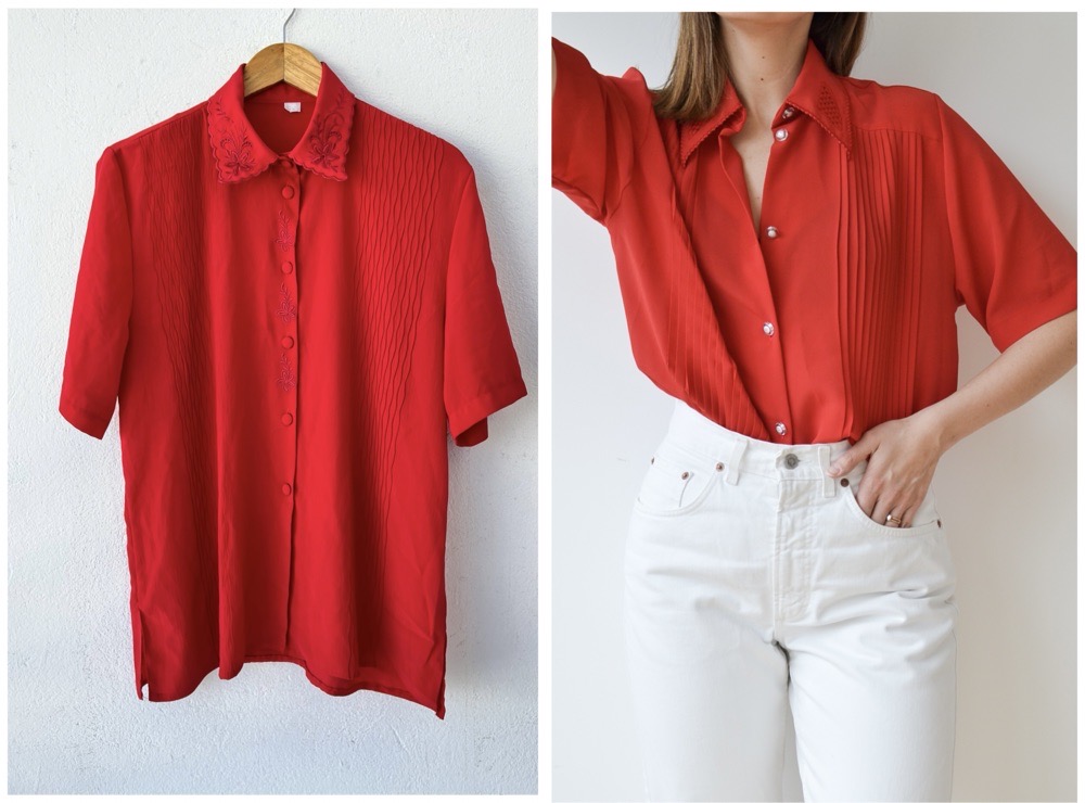 chemise longue bordée anglaise rouge 