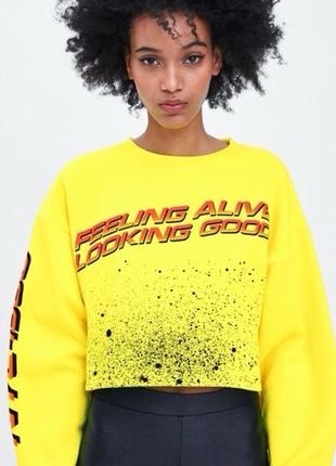 Sweat-shirt court à imprimé graphique Zara pour femme, taille L, « Feeling Alive Looking Good 