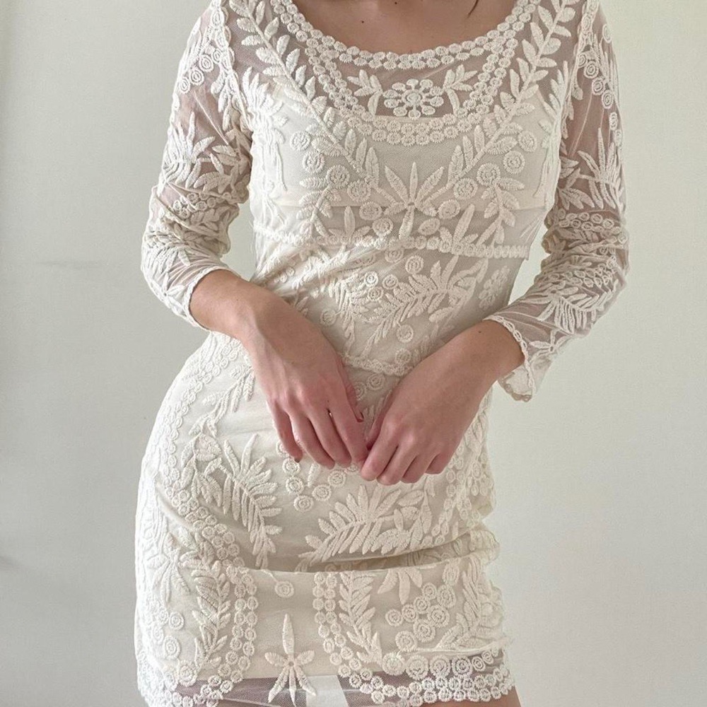 Mini-robe  Express à superposition de crochet blanc cassé 