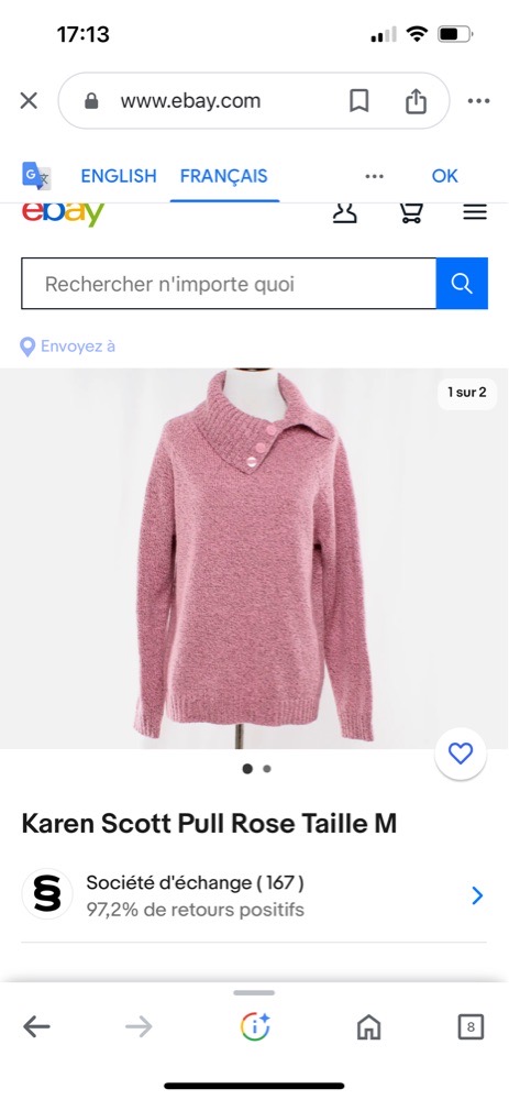 pull karen Scott rose poudré taille S 