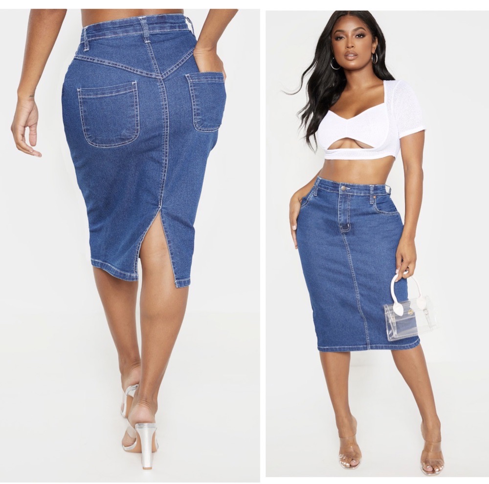 jupe mi long en jean taille haute 