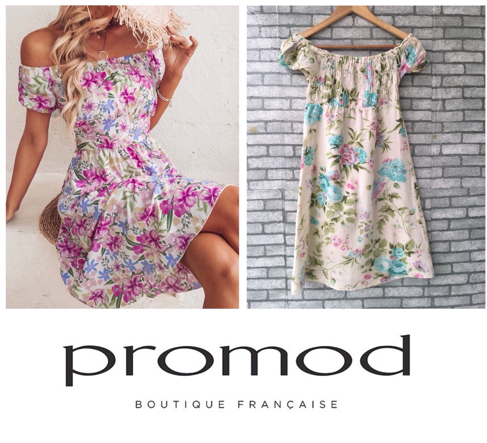 robe à imprimé florale col bardot manches  bouffantes 