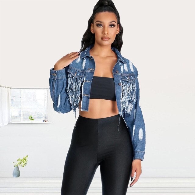 veste jean déchire courte de la marque h&m 