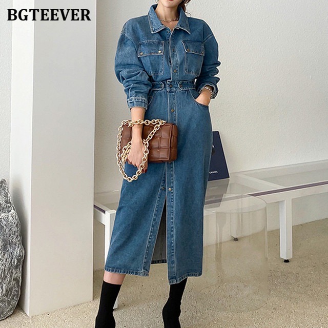 robe en jean vert délavée a boutonné longue