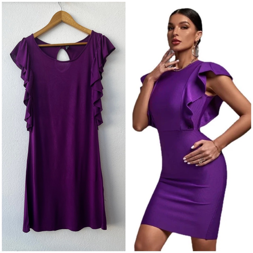 robe violet à manches volantes 