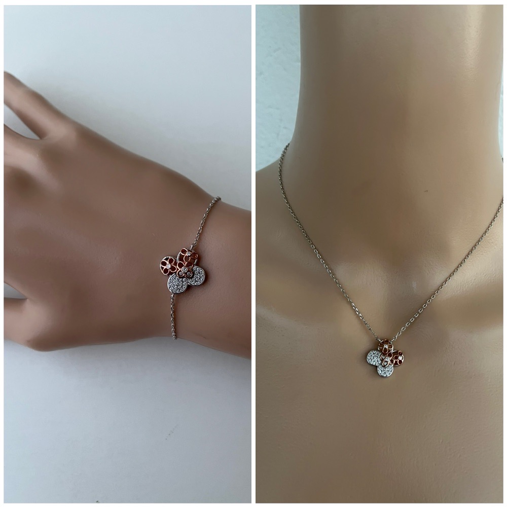 parure , deux pièces  en argent platine tamponnées 9/2/5 modèle trèfle فضة مطبوعة 