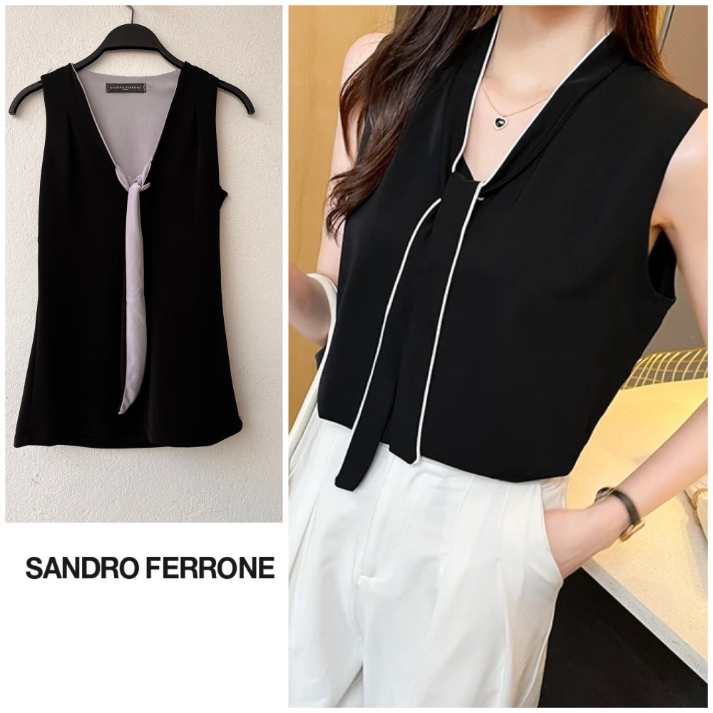 t-shirt col caravatte de la marque SANDRO FERRONE sans ticket de taille convient a la taille 38 et 40